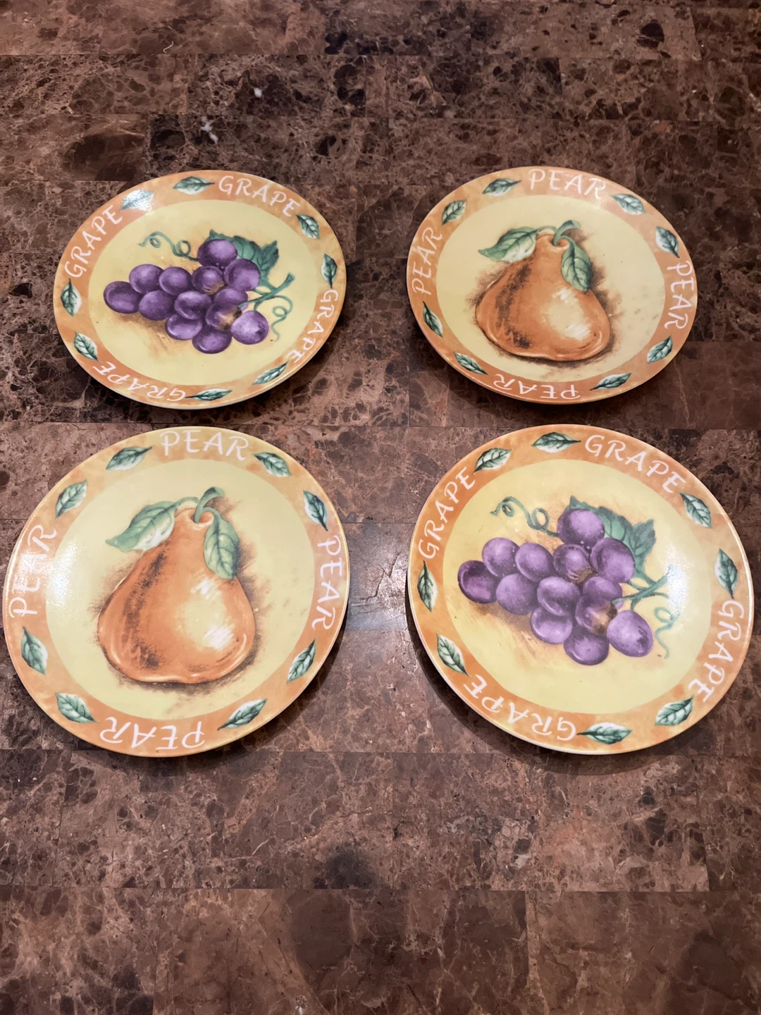 Vintage Hand-Painted Fruit Salad Plates 4 Tuscan Cottagecore