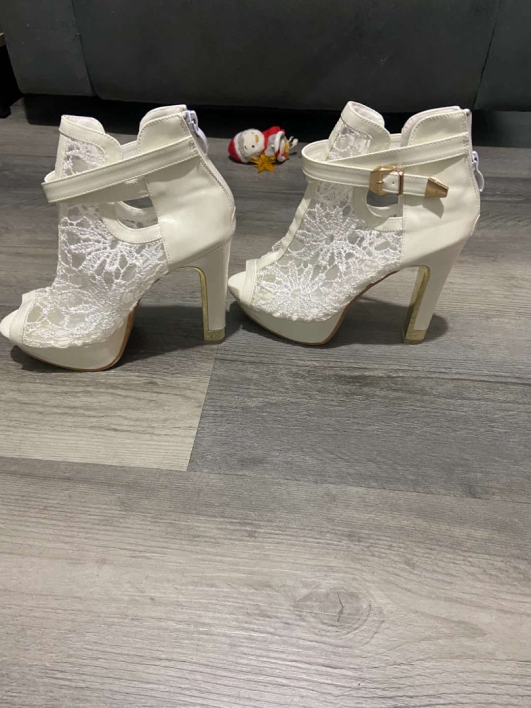 White Lace Peep-Toe Stiletto Heels