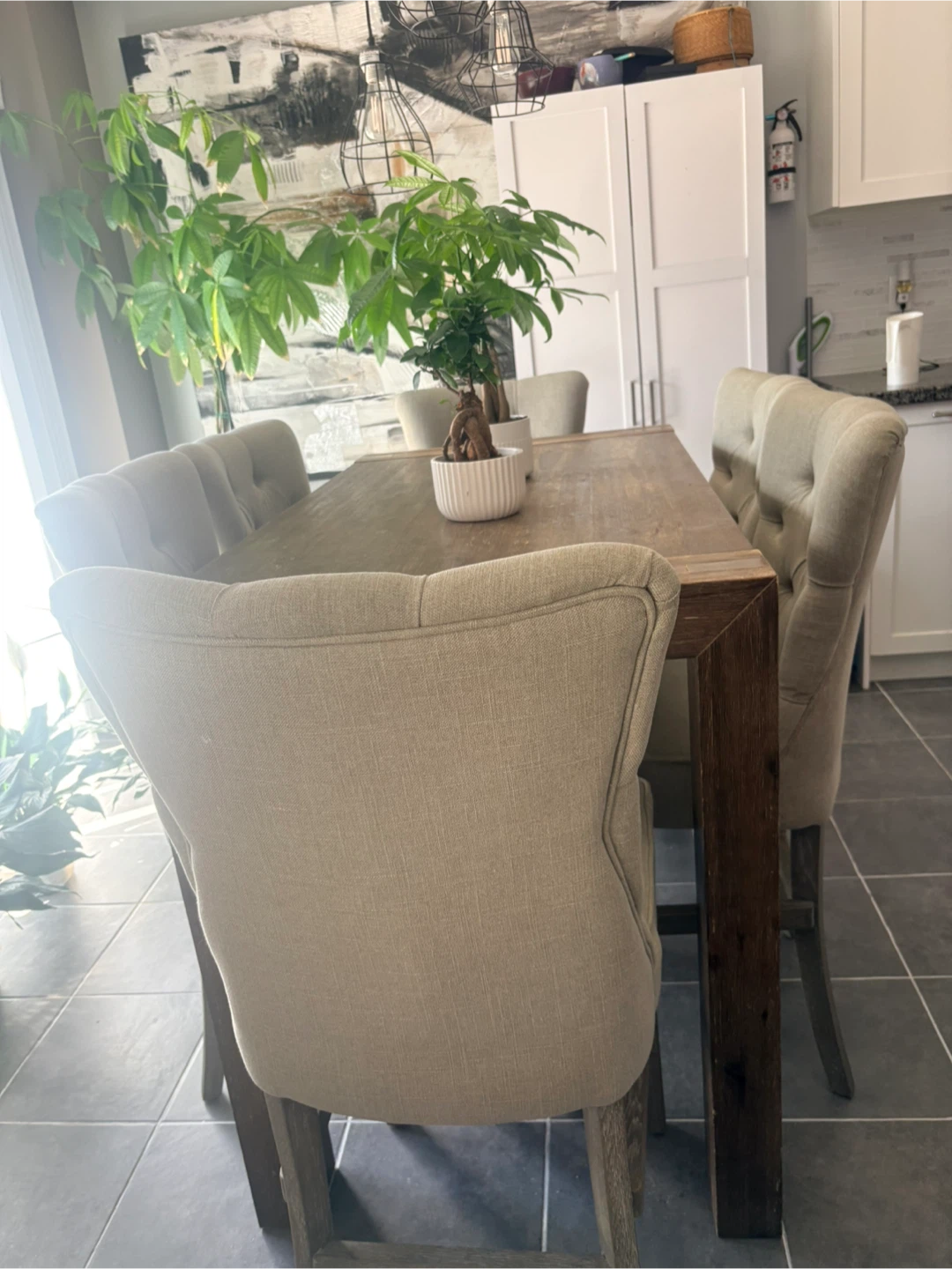 Rustic Wood Dining Table with 6 Tufted Chairs - photo 2