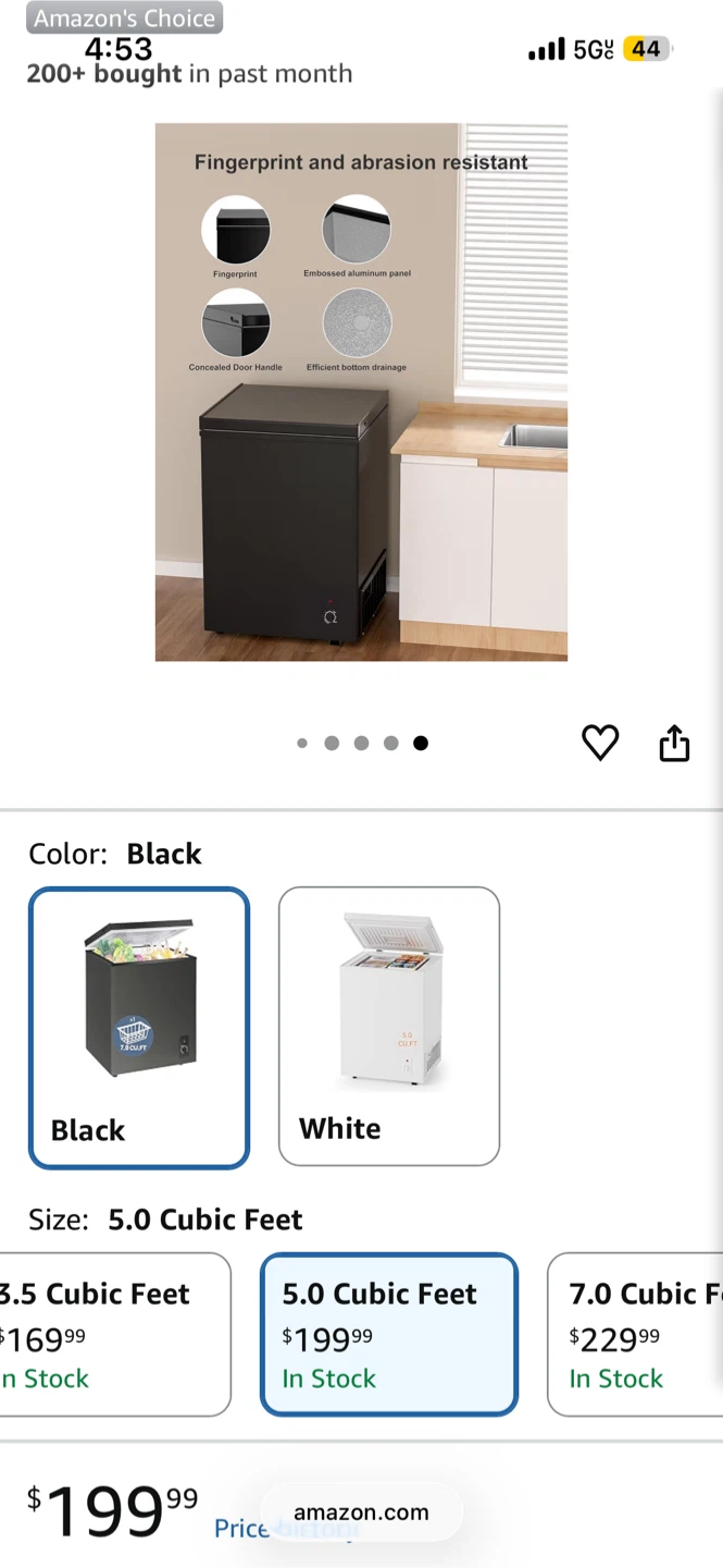 5.0 Cubic Feet Black Chest Freezer