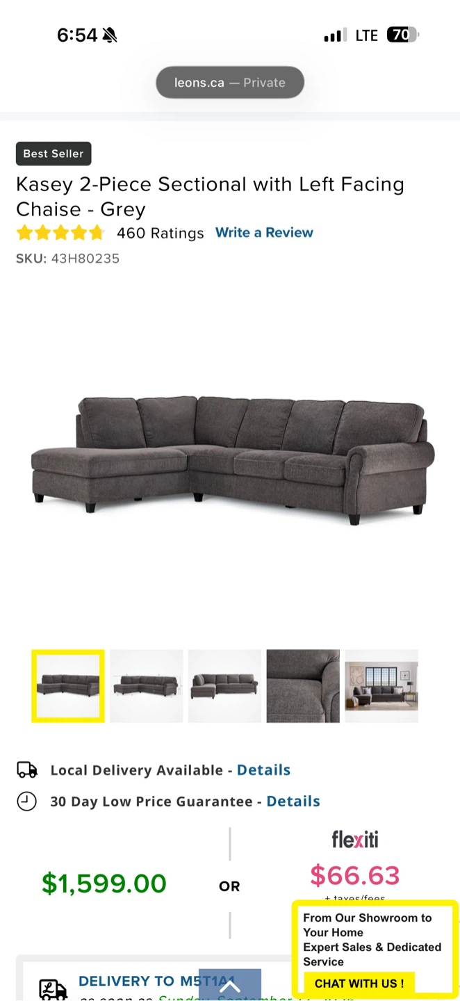 Kasey 2-Piece Sectional with Left Facing Chaise - Grey