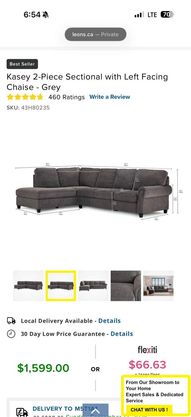 Kasey 2-Piece Sectional with Left Facing Chaise - Grey - photo 2