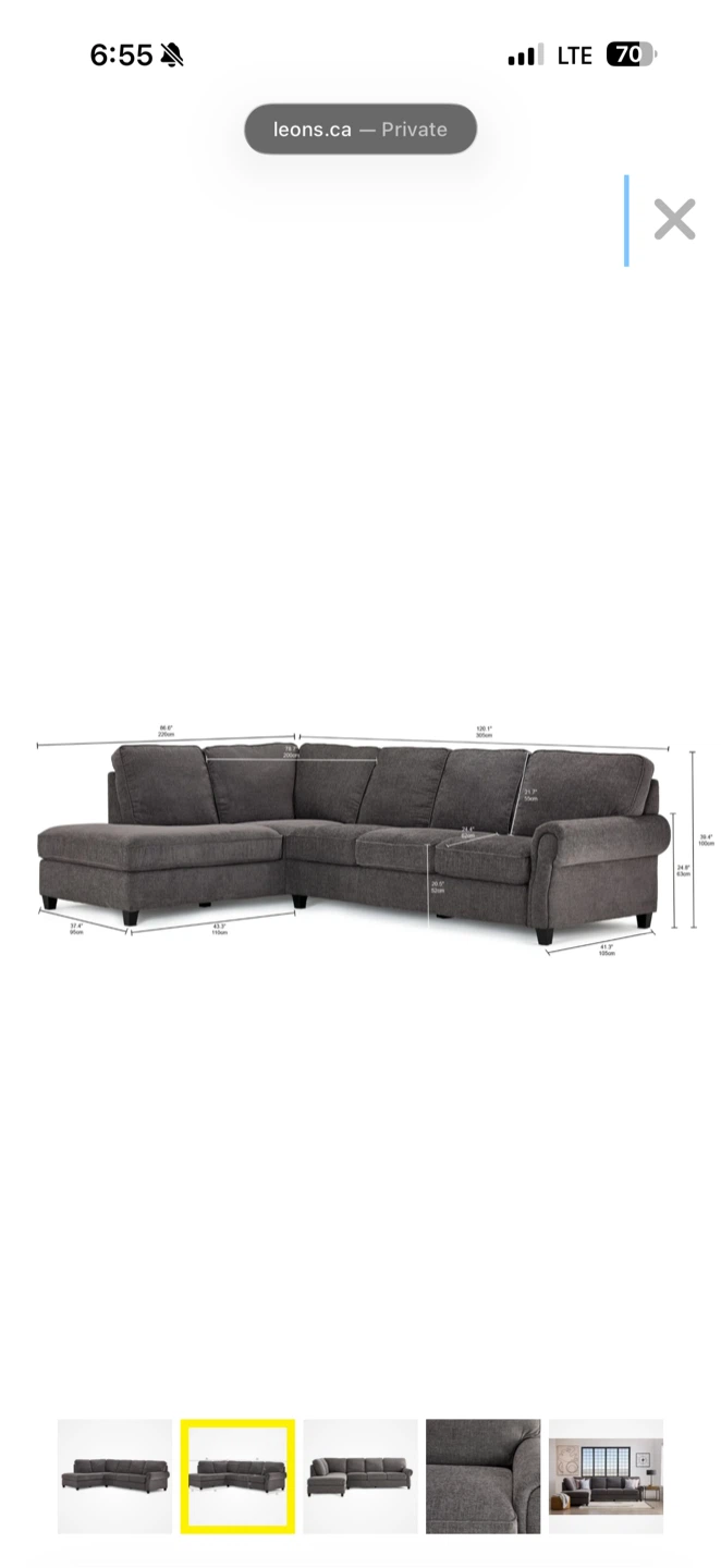 Kasey 2-Piece Sectional with Left Facing Chaise - Grey - photo 3