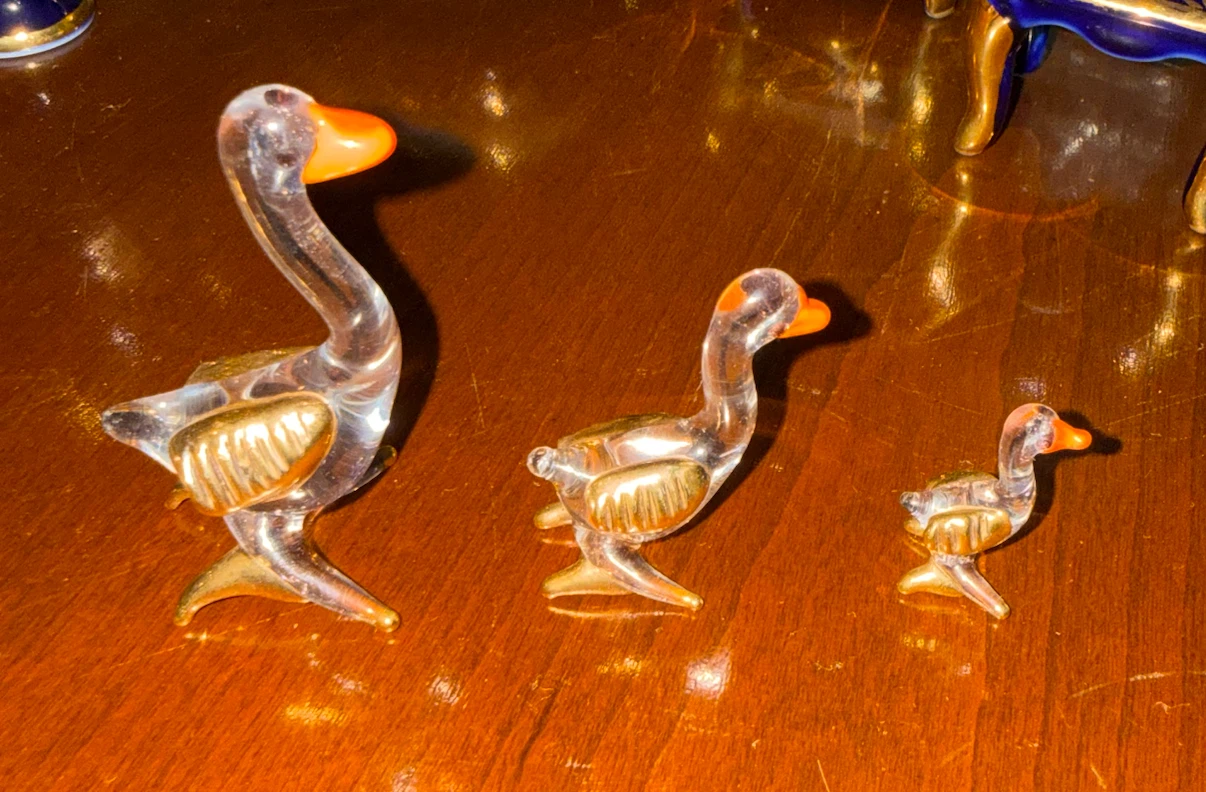 Set of Three Glass Duck Figurines