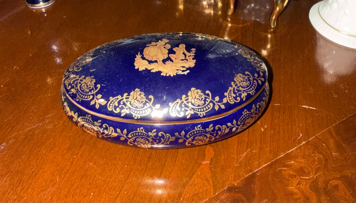 Vintage Limoges Cobalt Blue and Gold Trinket Box