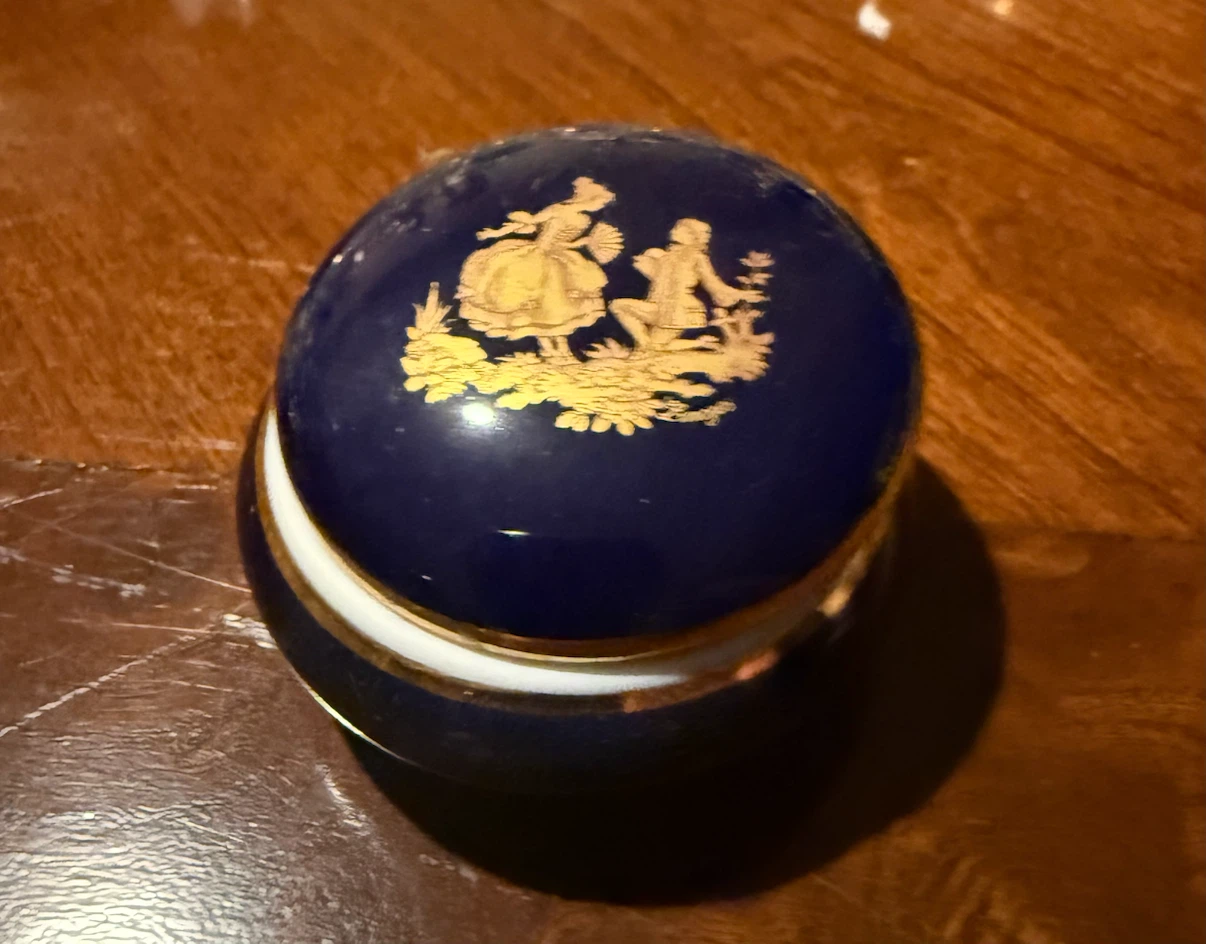 Vintage Limoges Cobalt Blue Porcelain Trinket Box
