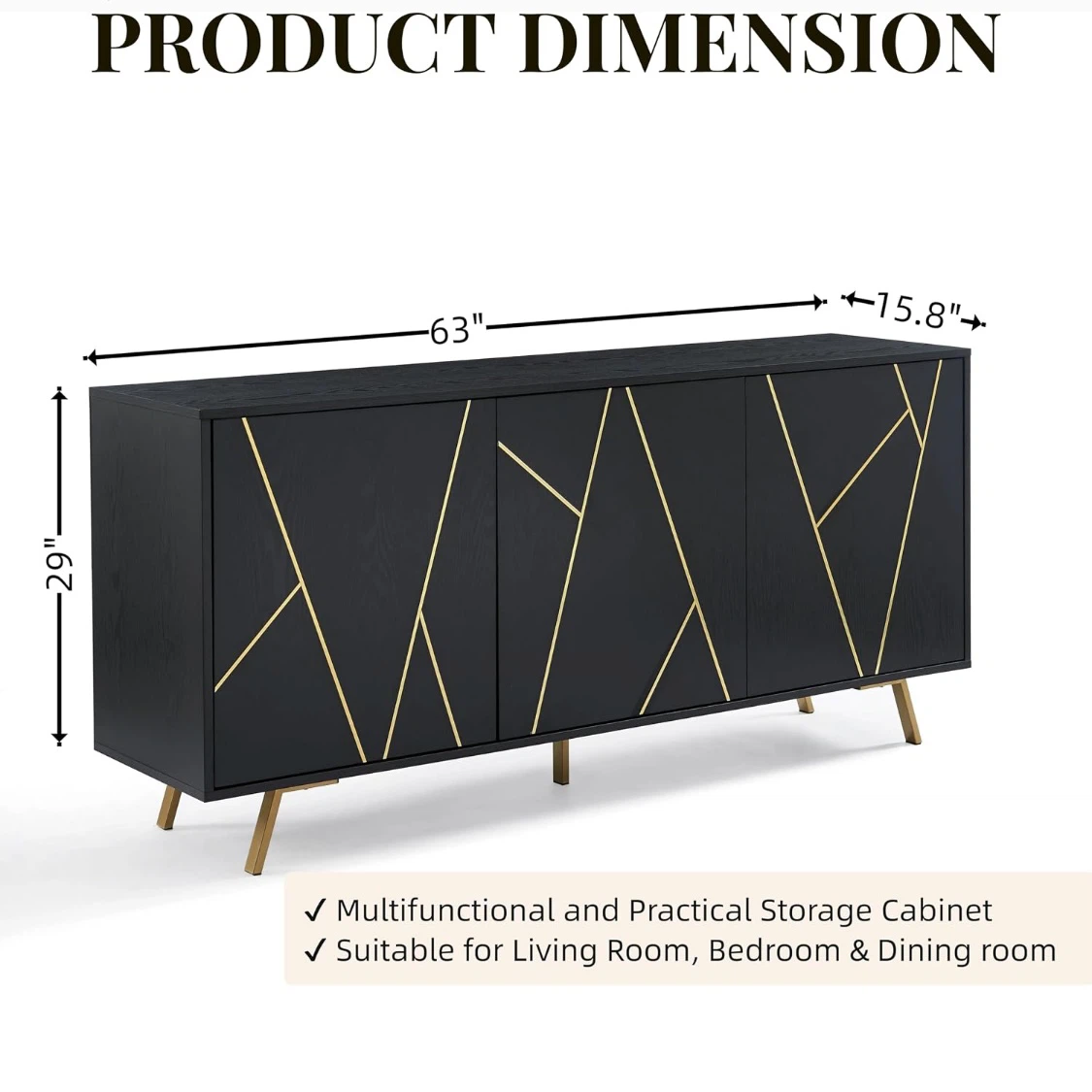 NEW in 📦 3-Door Black Wood Sideboard - photo 2