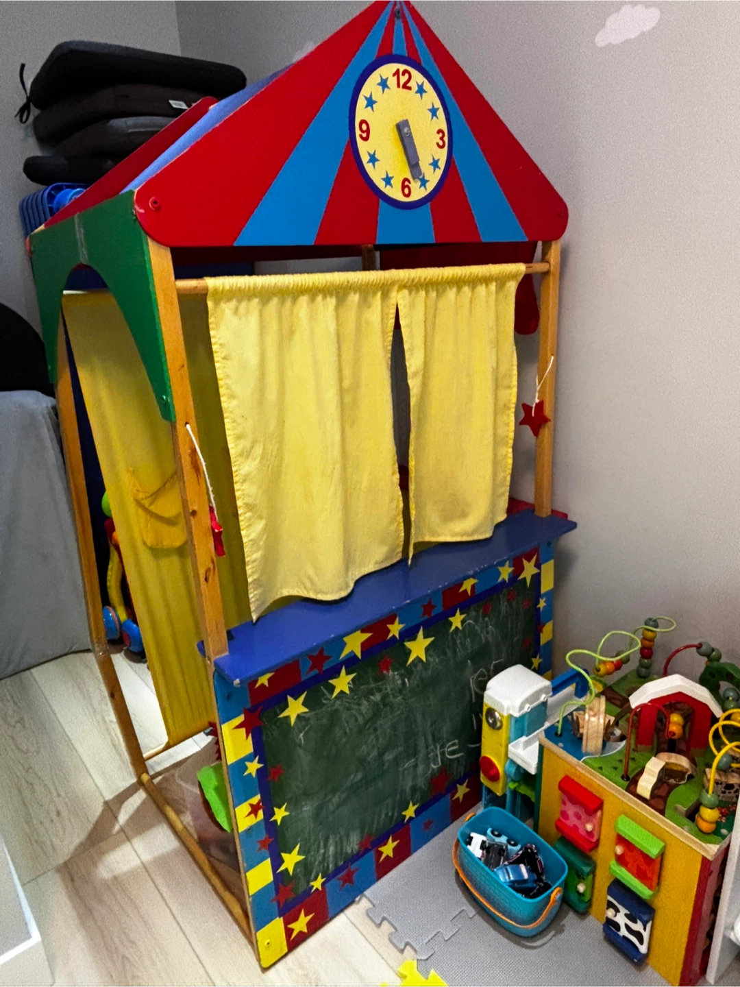 Wooden Kids Puppet Theatre and Chalkboard