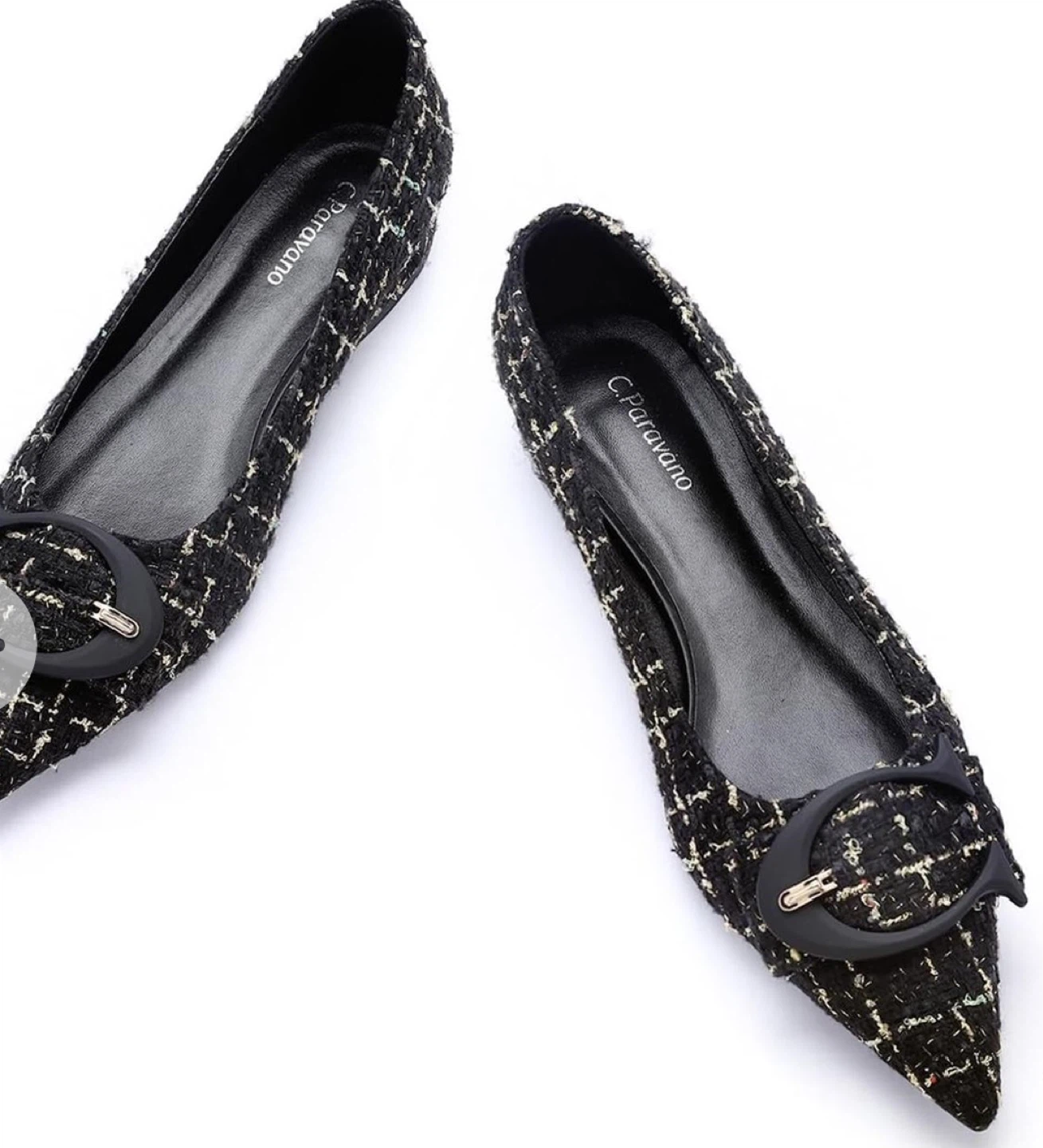 C.Paravano Black Tweed Flats - Size 36
