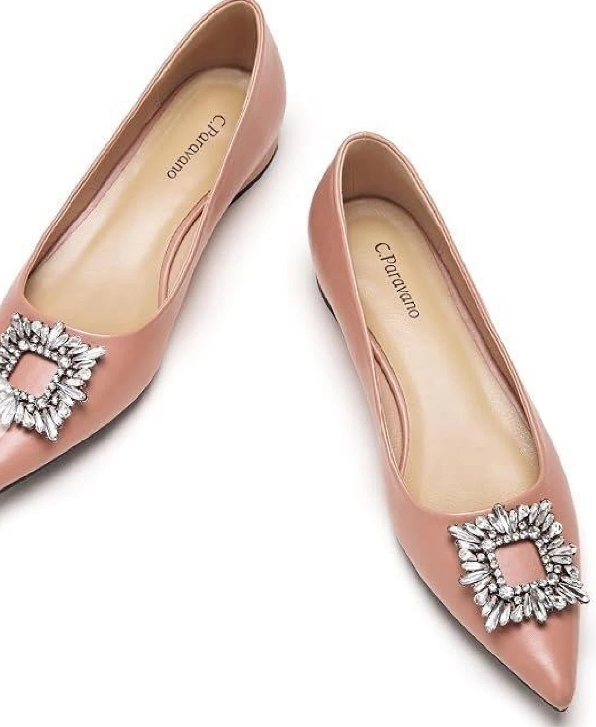 C.Paravano Pink Crystal Pointed Toe Flats