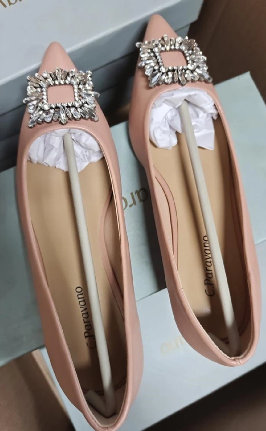 C.Paravano Pink Crystal Pointed Toe Flats - photo 2