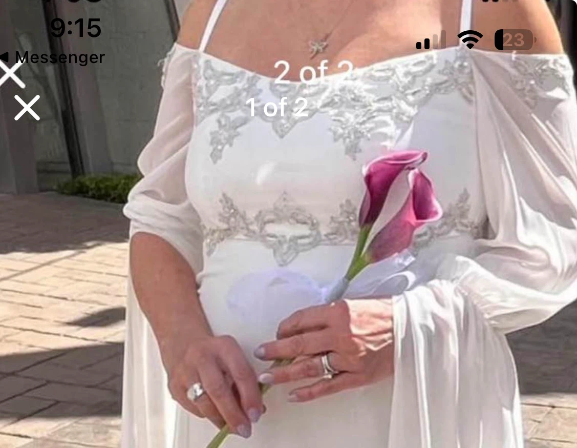 White Wedding Dress with Off-Shoulder Sleeves