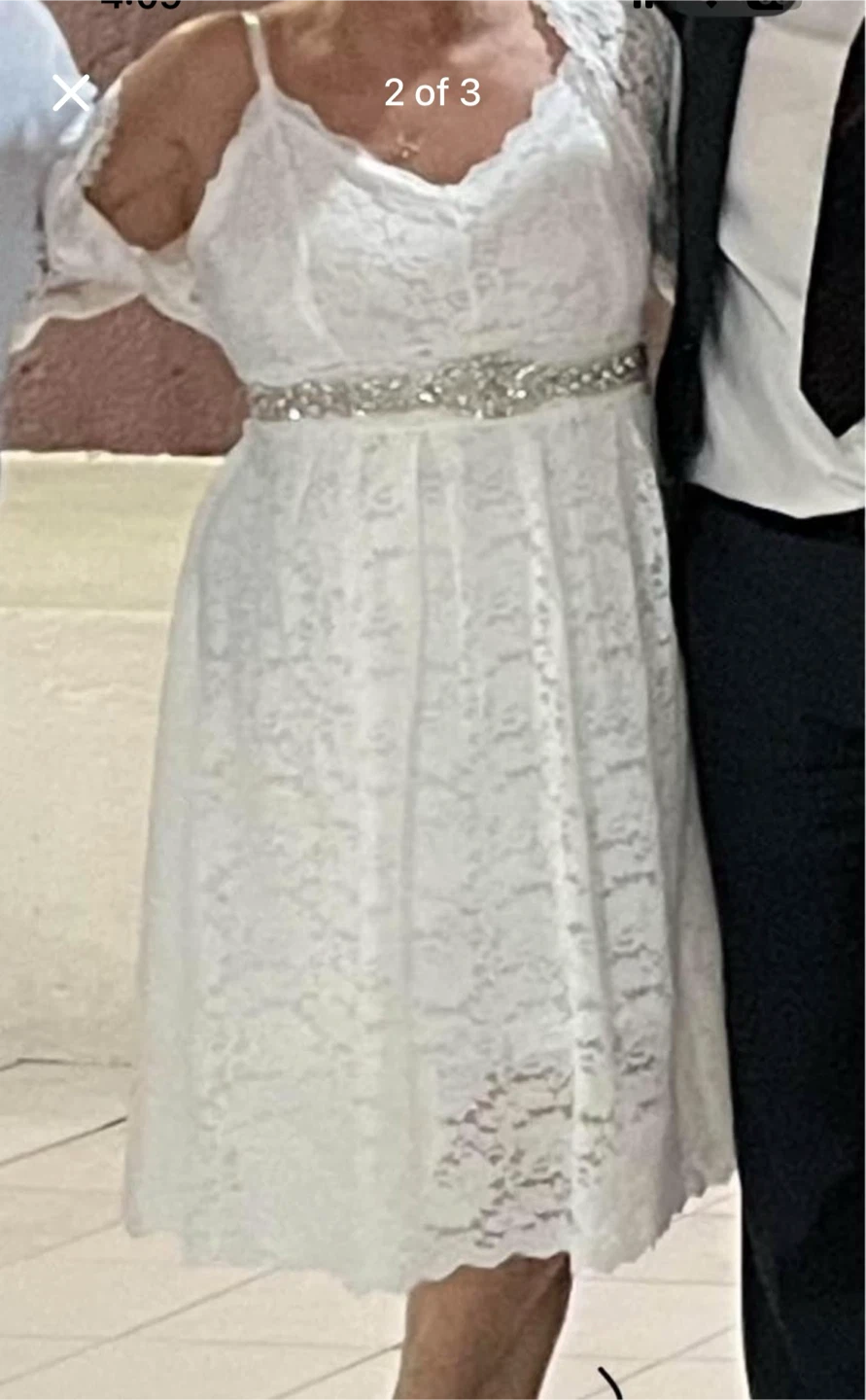 White Lace Midi Dress with Belt - photo 2