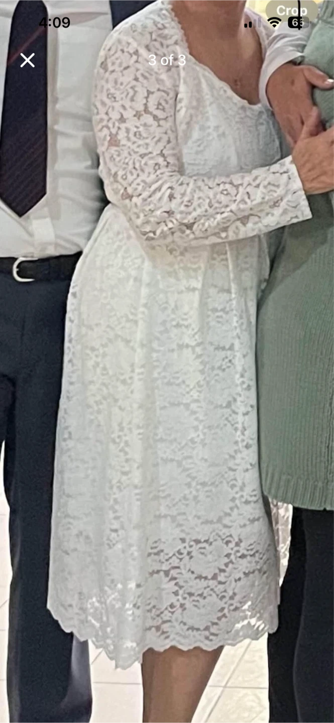 White Lace Midi Dress with Belt - photo 3
