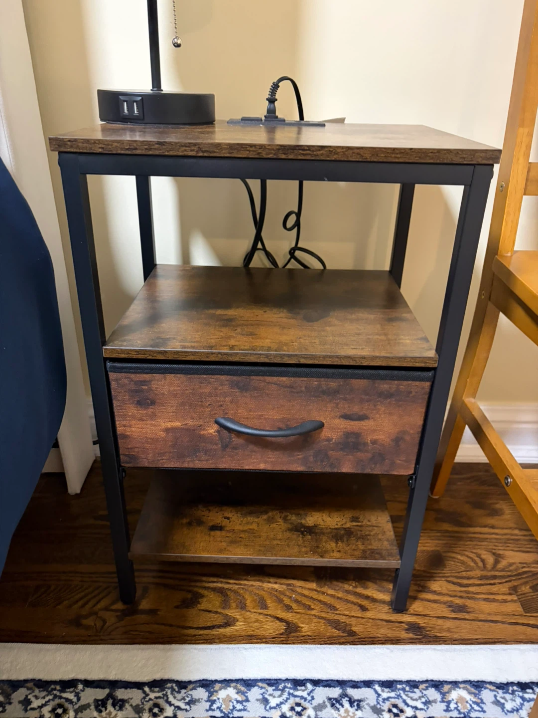2 Rustic Industrial Nightstand with Power Outlets