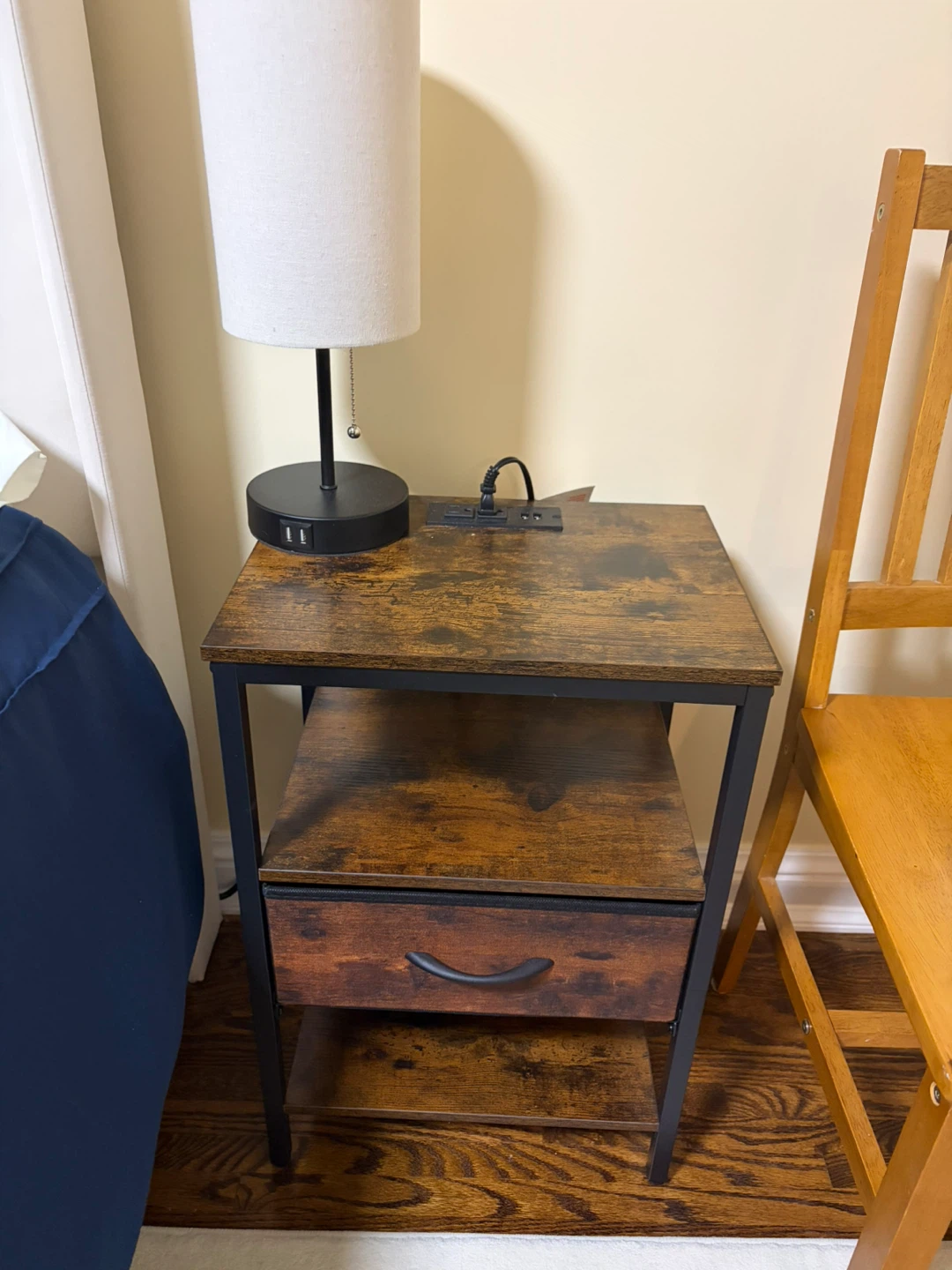 2 Rustic Industrial Nightstand with Power Outlets - photo 2