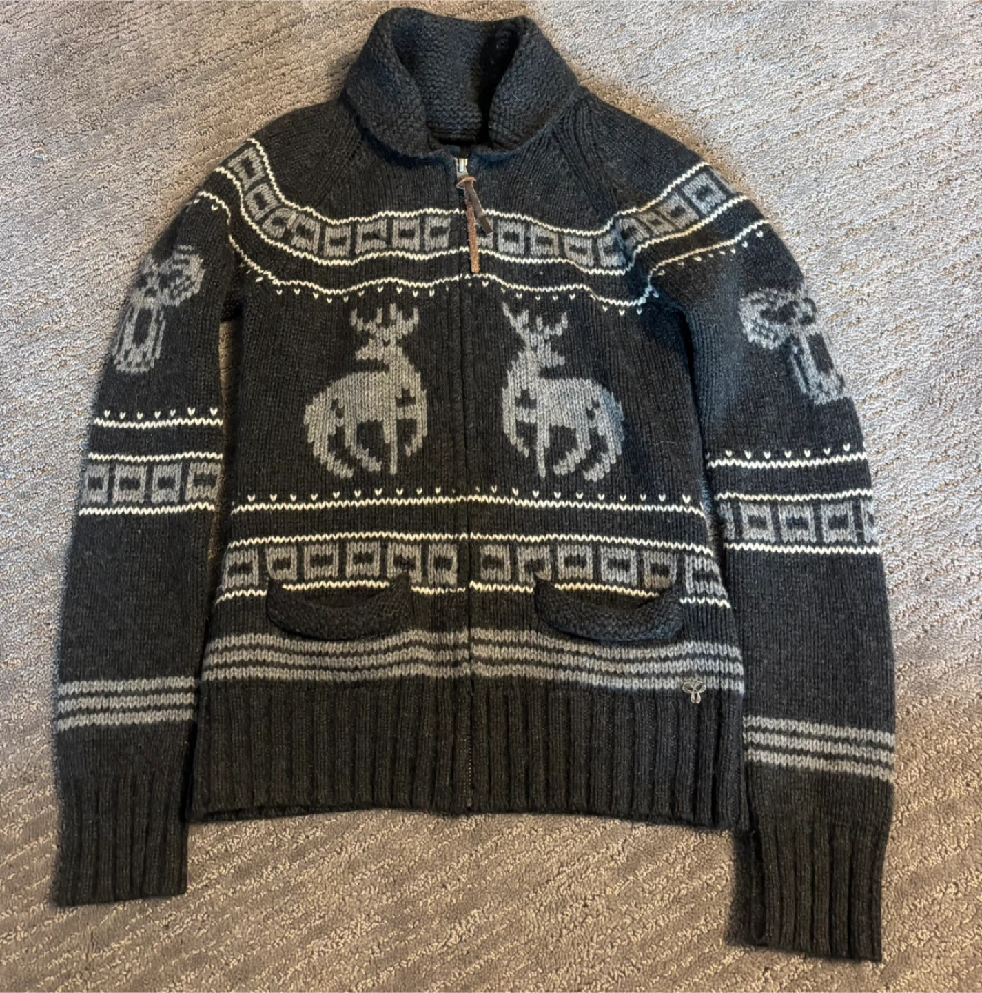 TNA Wilfred Deer Pattern Zip-Up Knit Sweater - photo 2