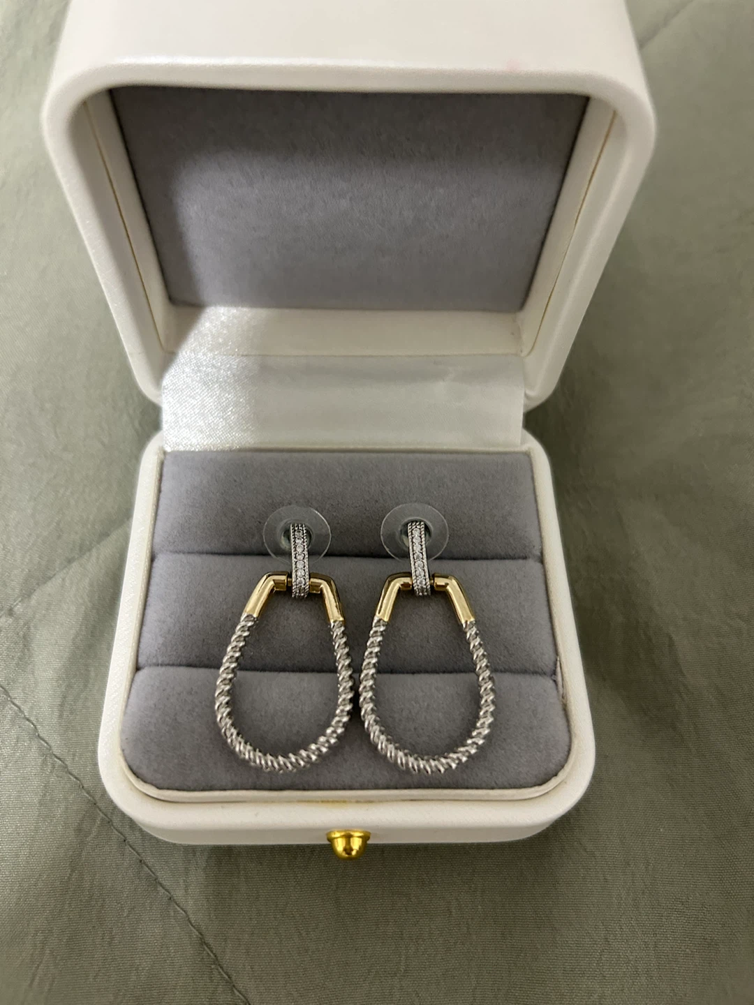 Two-Tone Twisted Oval Drop Earrings