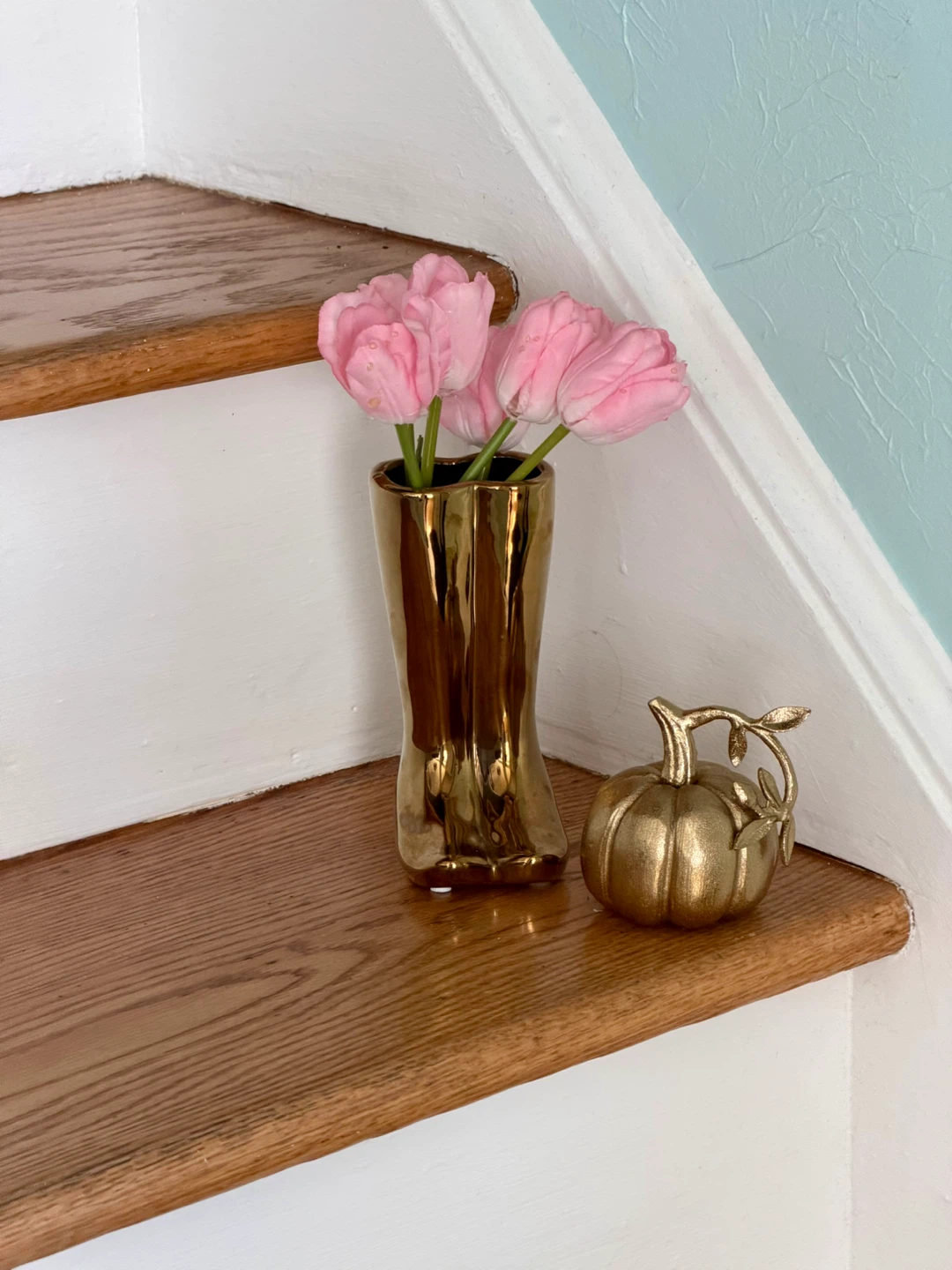 CUTE BOOT VASE $10 & GOLD METAL PUMPKIN $10