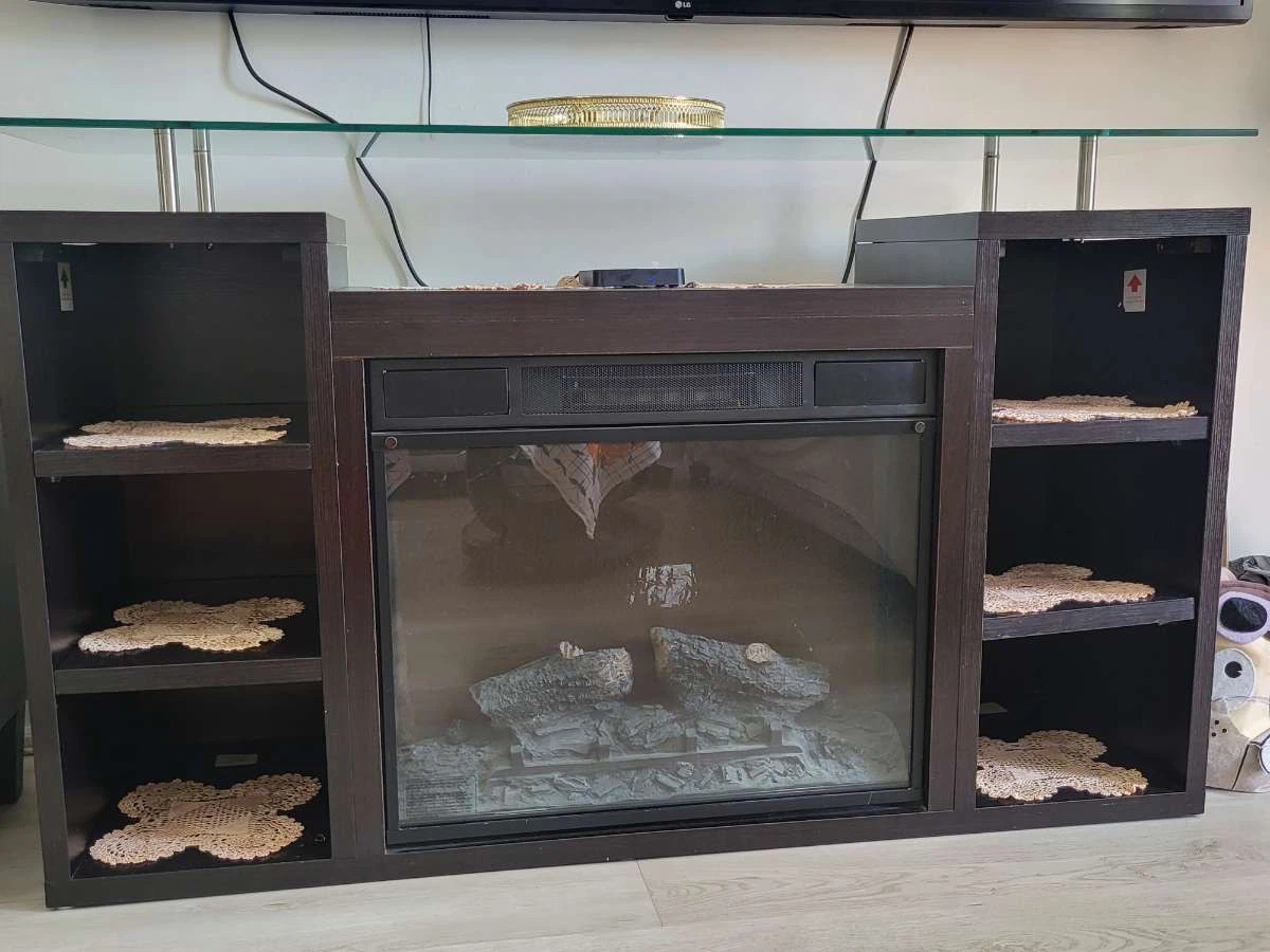 Fireplace TV Stand with Glass Shelf