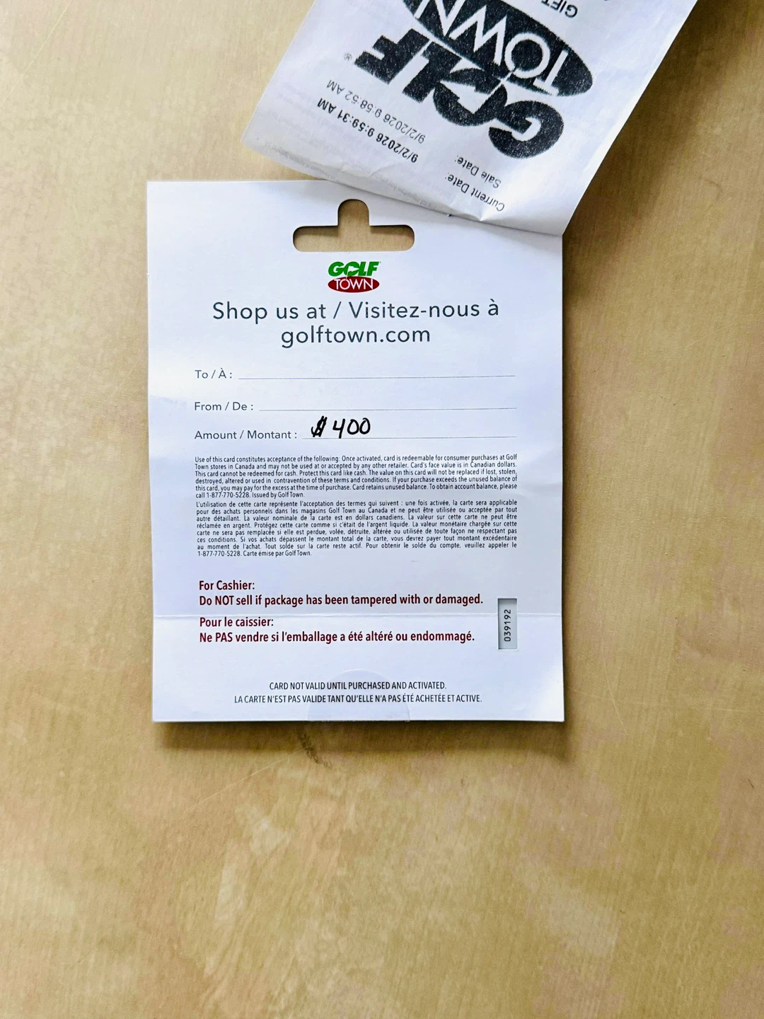 Golf Town $400 Gift Card - photo 2