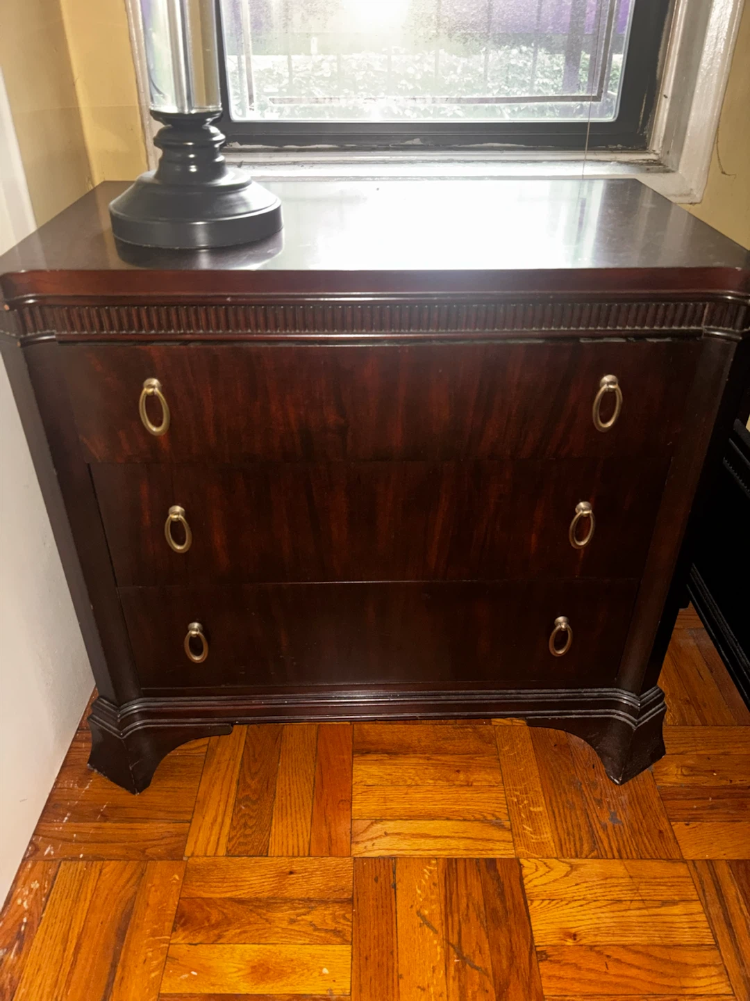 Dark Wood Three-Drawer Nightstand