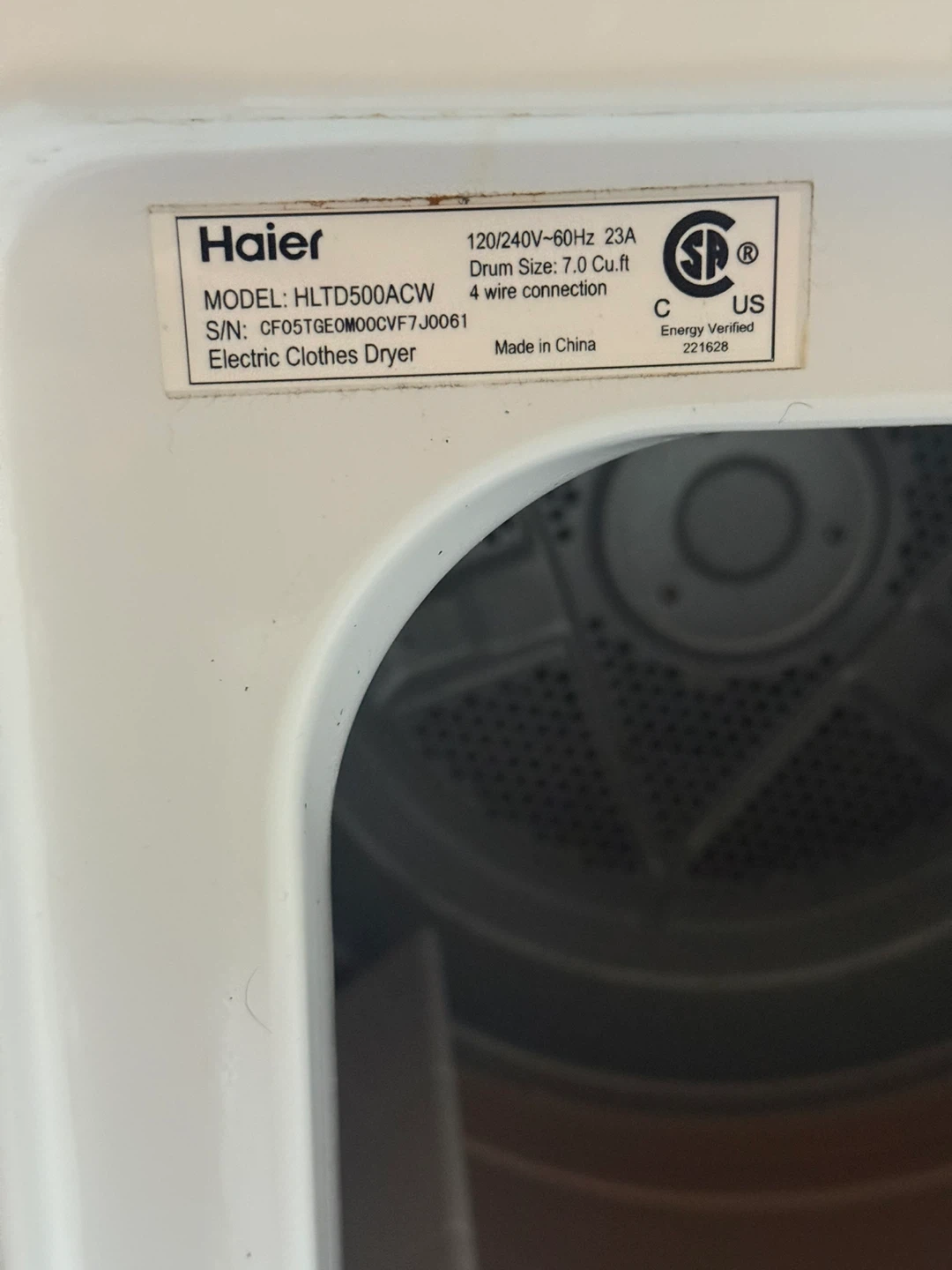 Haier HLTD500ACW Electric Clothes Dryer - photo 2
