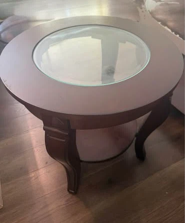 Wooden Coffee Table + Matching Side Table Set – Glass Top - photo 3