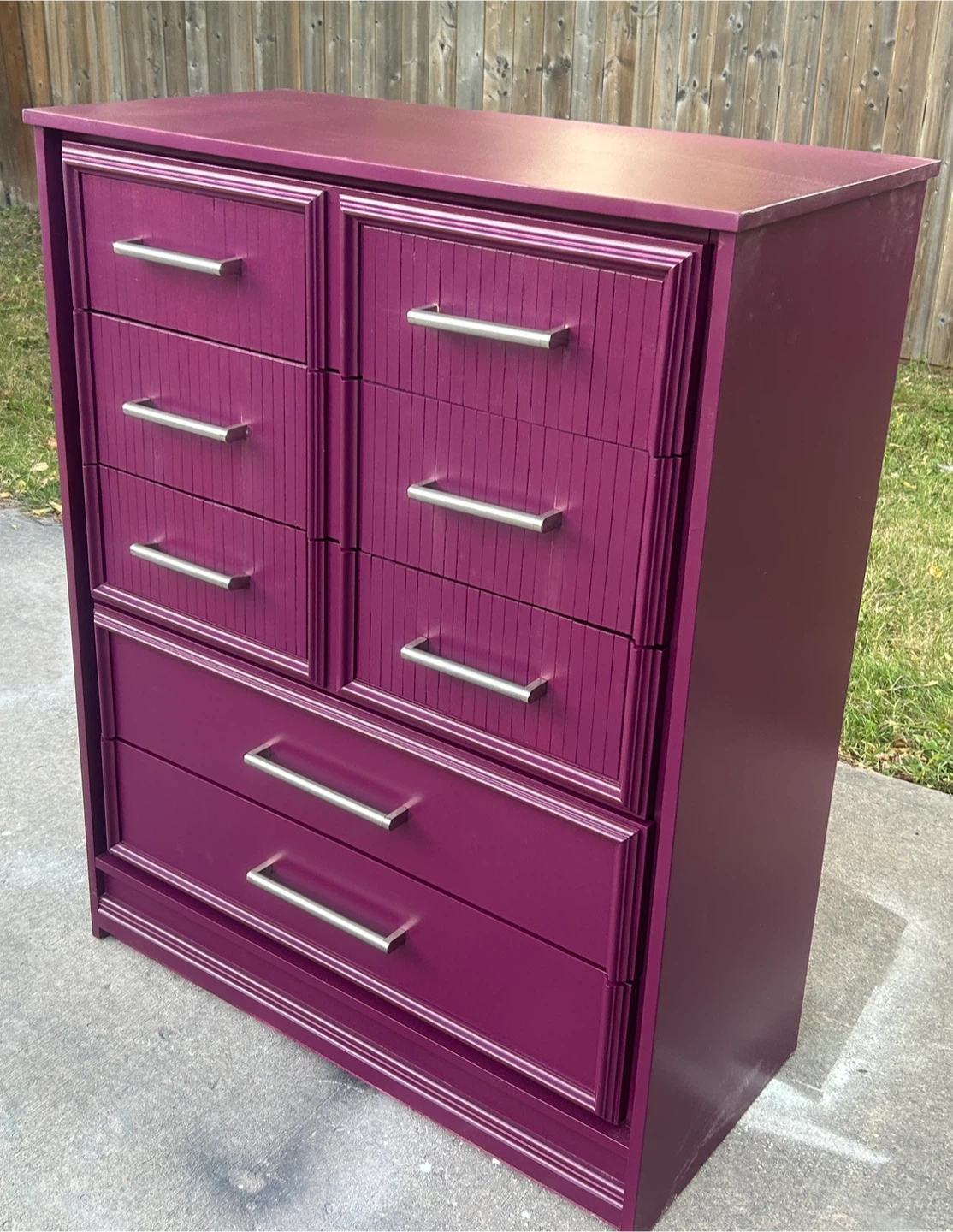 💕Dramatic Plum Fluted Tall Dresser - Fully Refinished