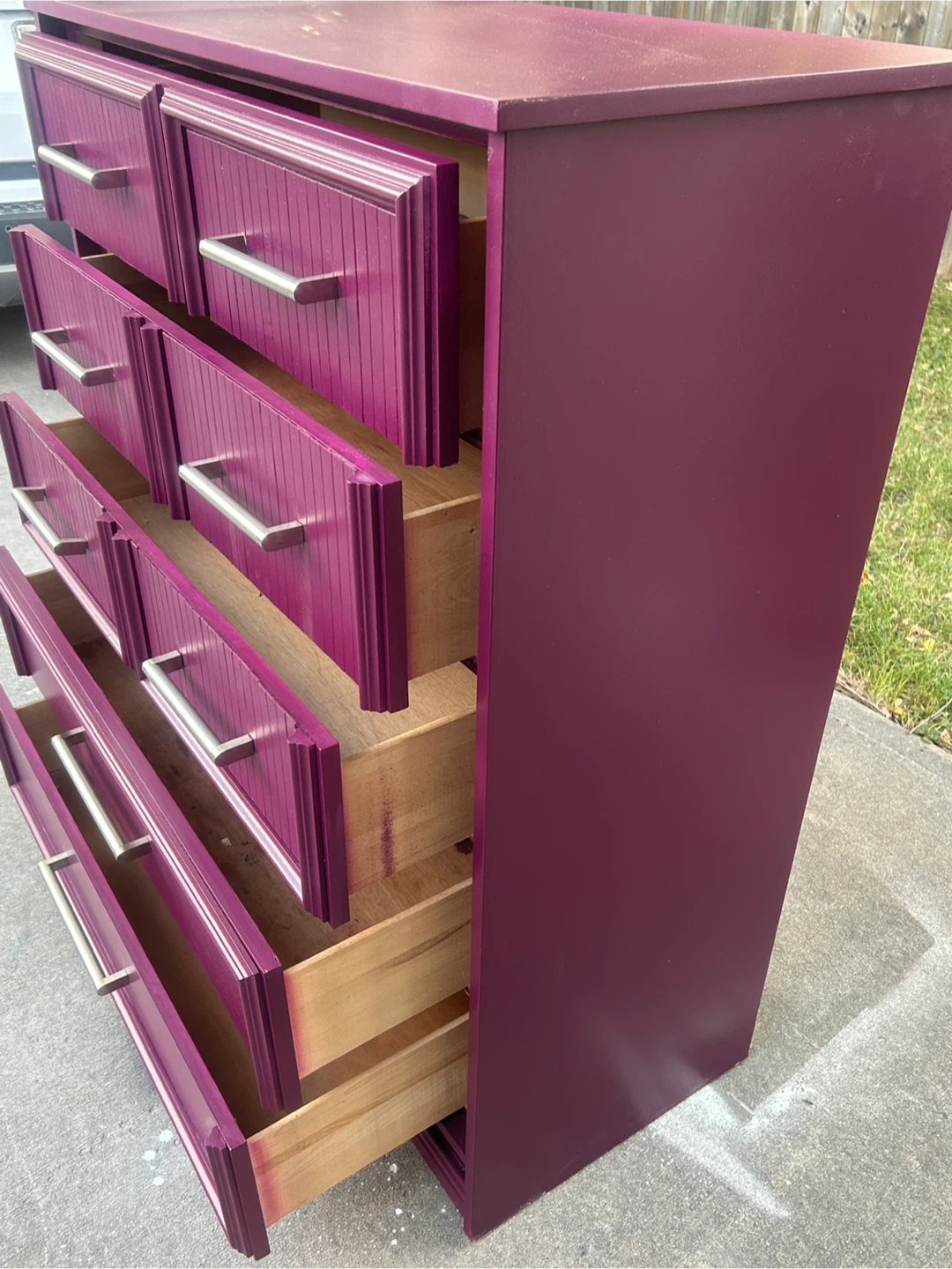 💕Dramatic Plum Fluted Tall Dresser - Fully Refinished - photo 2