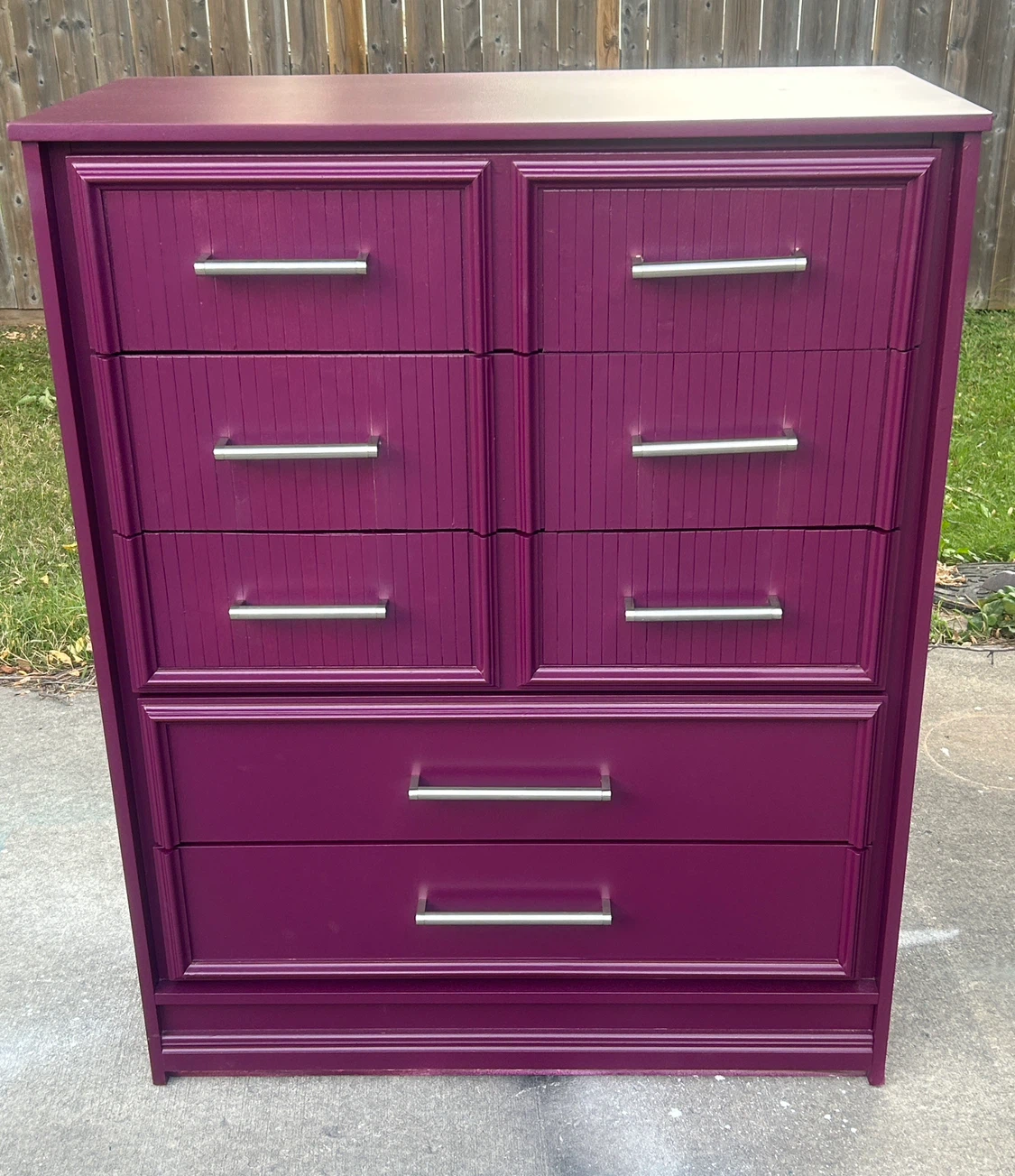 💕Dramatic Plum Fluted Tall Dresser - Fully Refinished - photo 3