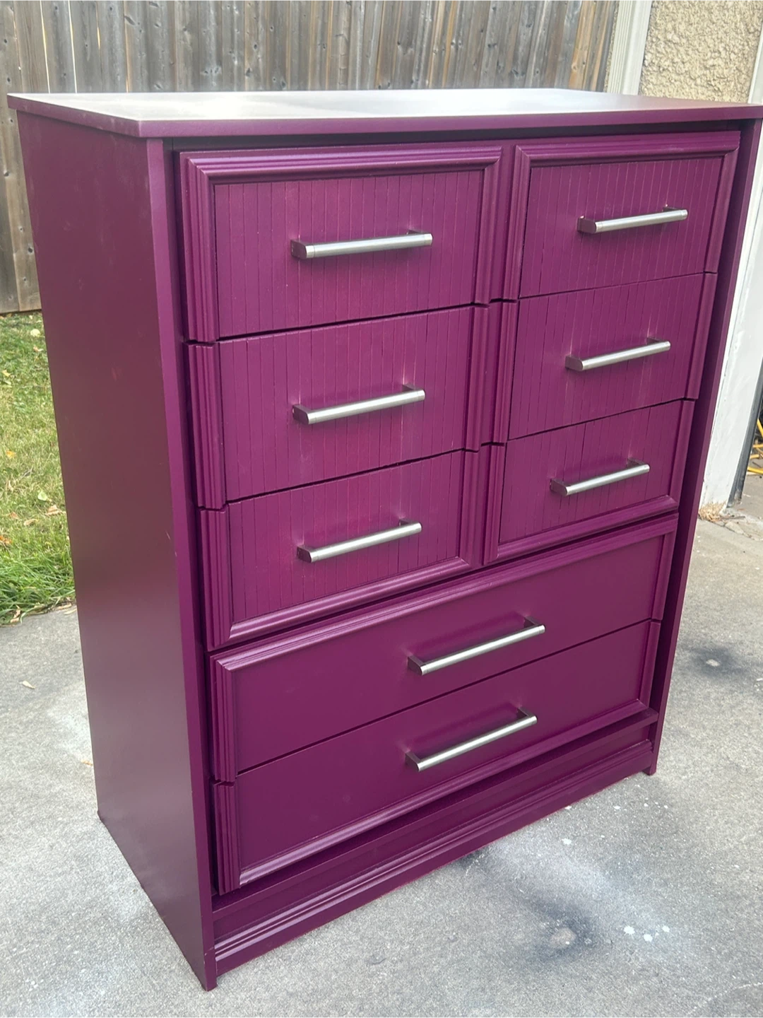 💕Dramatic Plum Fluted Tall Dresser - Fully Refinished - photo 4