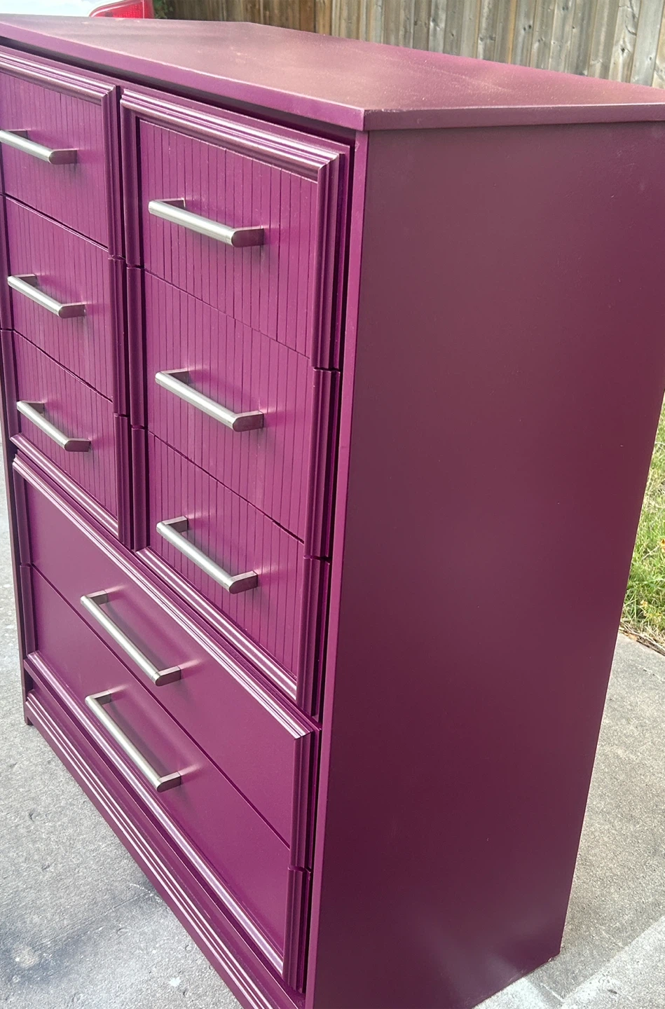 💕Dramatic Plum Fluted Tall Dresser - Fully Refinished - photo 5