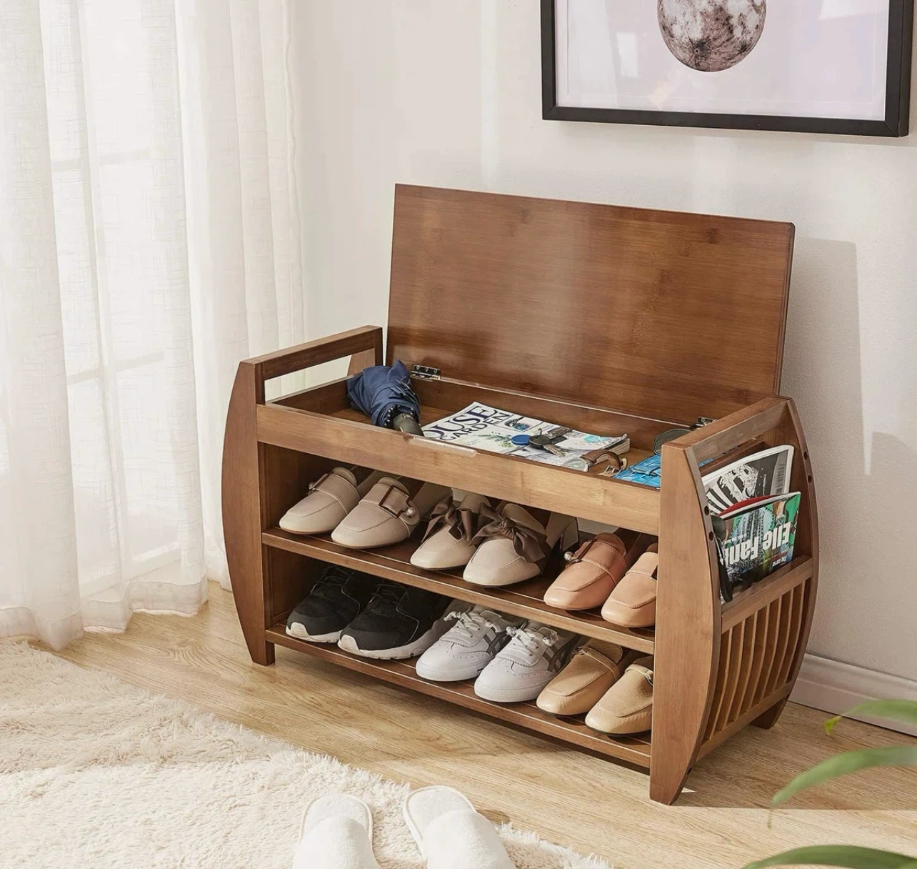 Bamboo Shoe Rack Bench with Storage