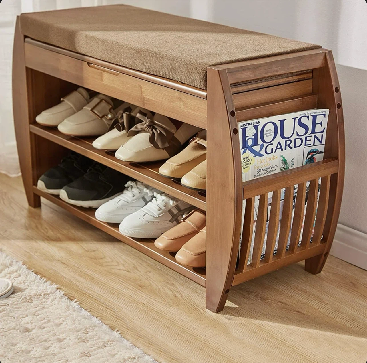 Bamboo Shoe Rack Bench with Storage - photo 2
