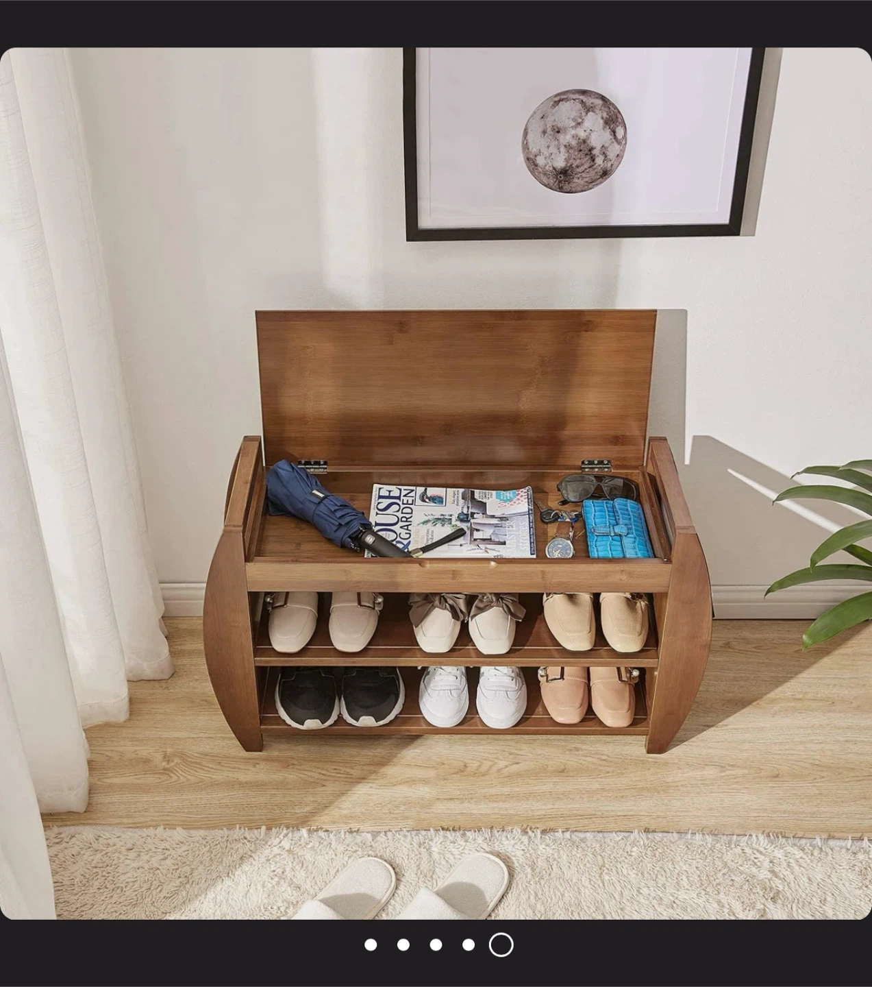 Bamboo Shoe Rack Bench with Storage - photo 5