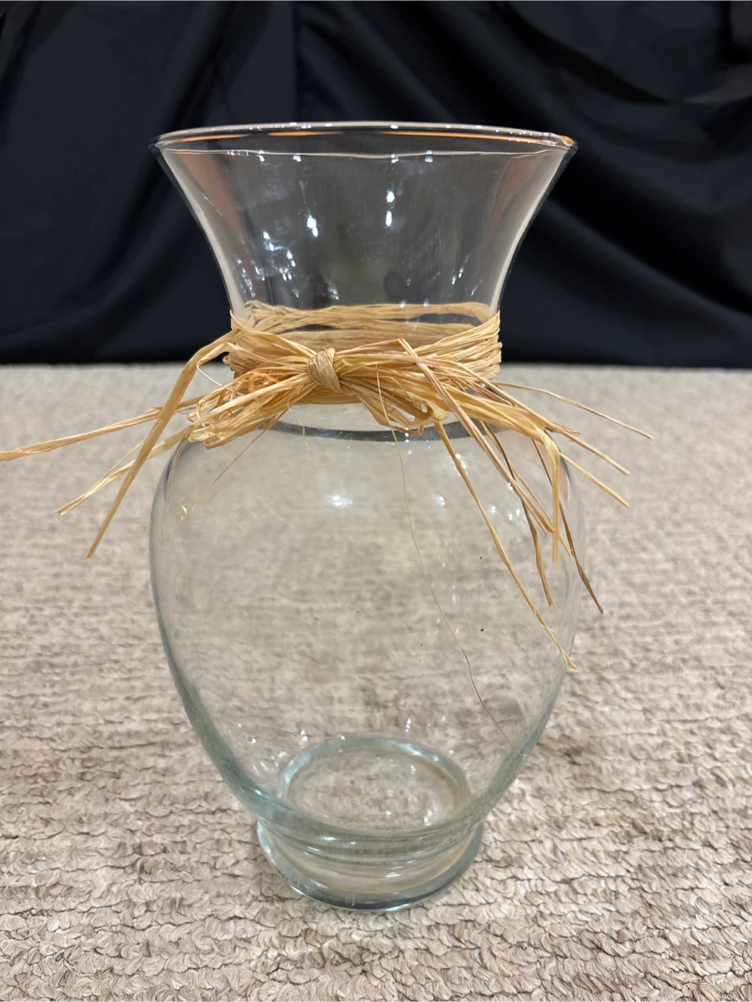 Clear Glass Vase with Straw Bow