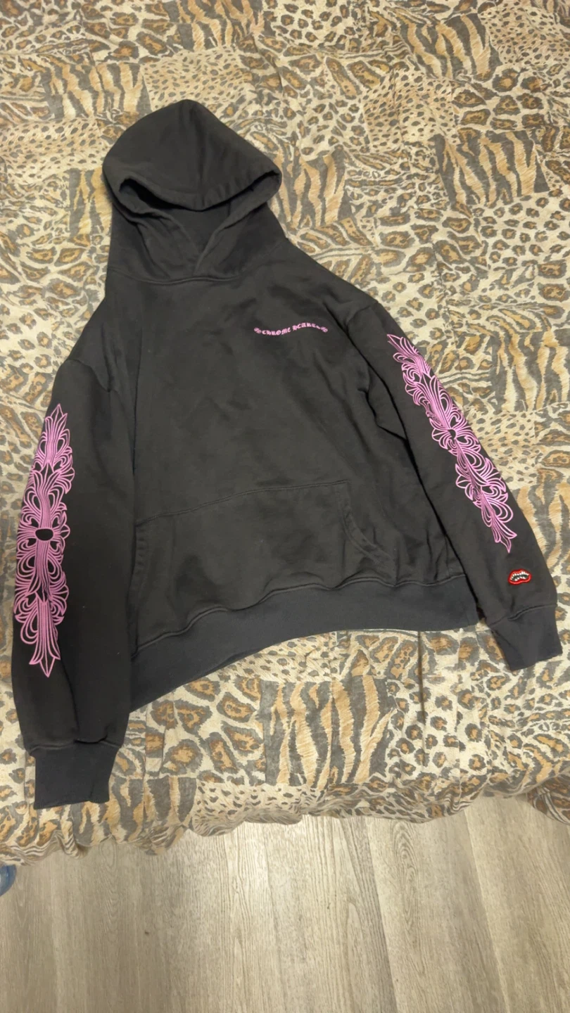 Chrome Hearts Black Hoodie with Pink Graphics