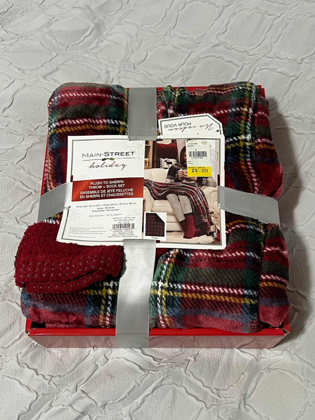 Main Street Holiday Plush to Sherpa Throw and Sock Set