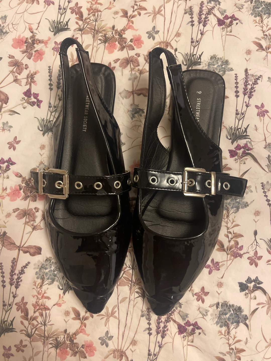 Streetwear Society Black Patent Slingback Flats