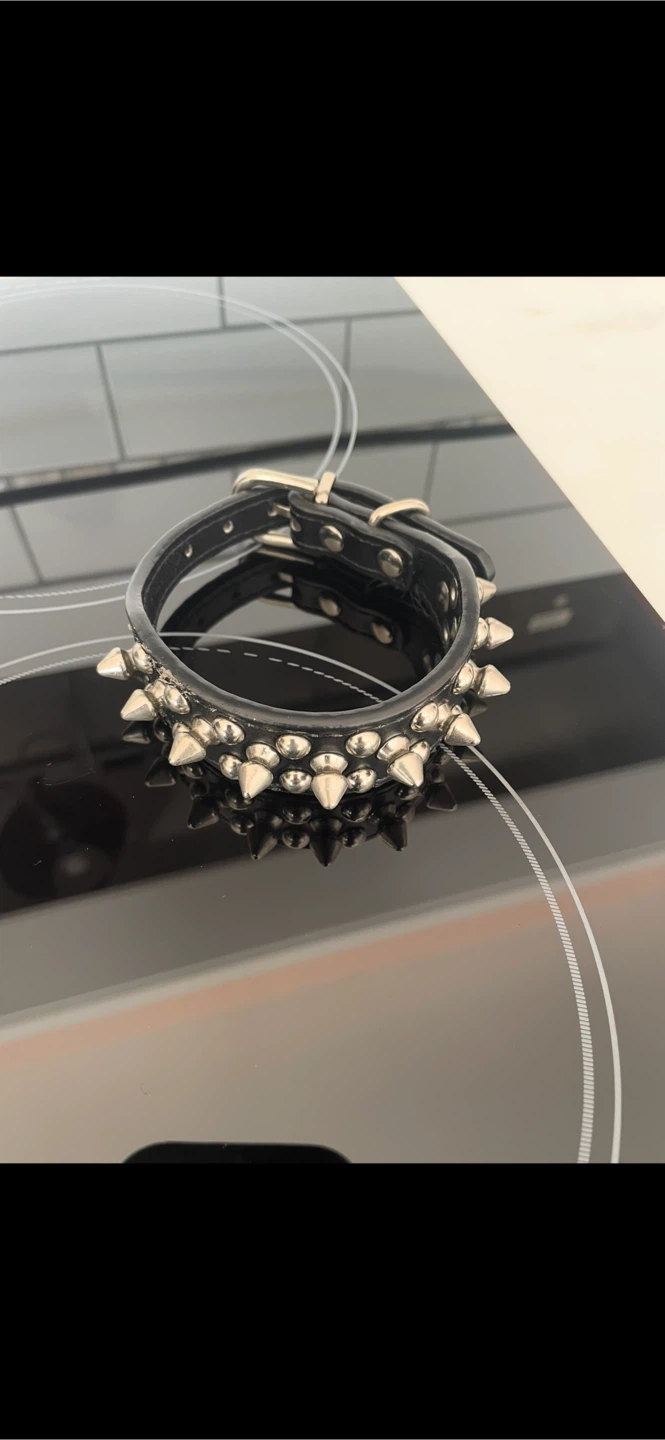 Black Studded Leather Collar - photo 2
