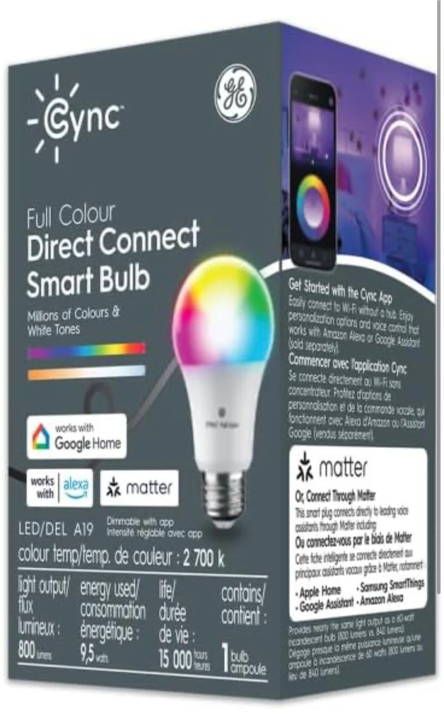Combo 3GE Cync Full Colour Smart Bulb A19 - photo 3
