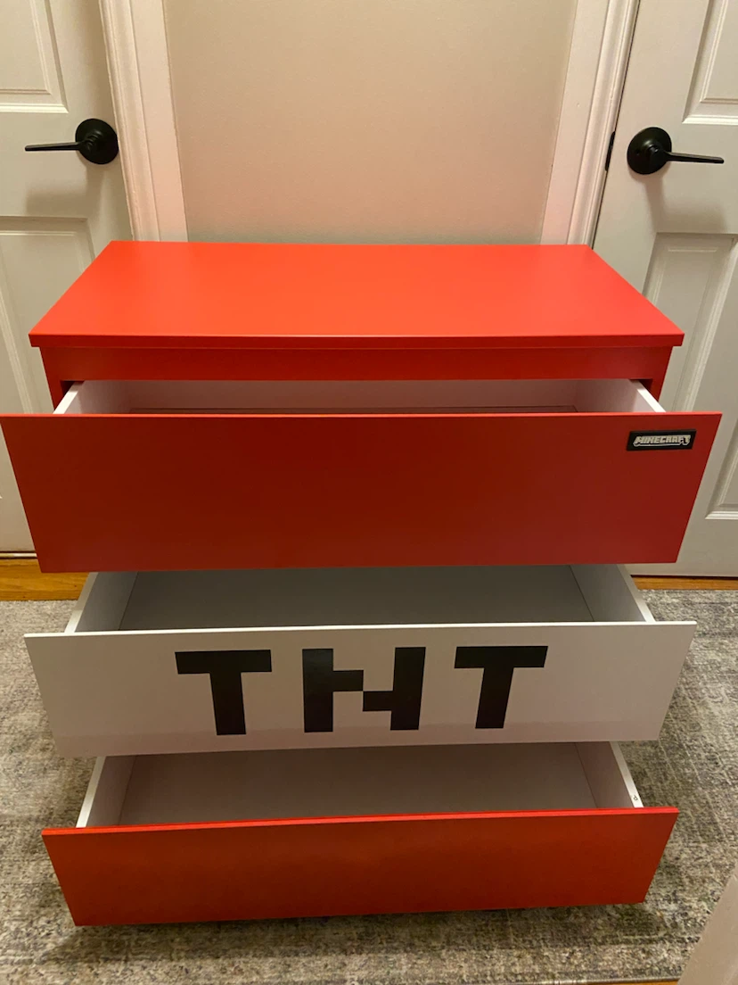New Minecraft TNT 3-Drawer Dresser with LED Lights