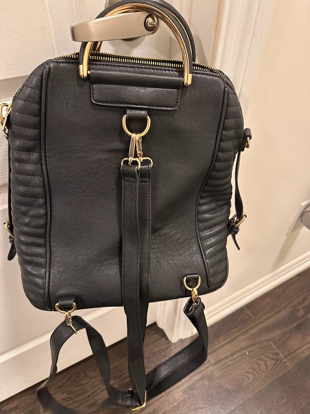 Black Quilted Backpack with Gold Hardware - photo 3