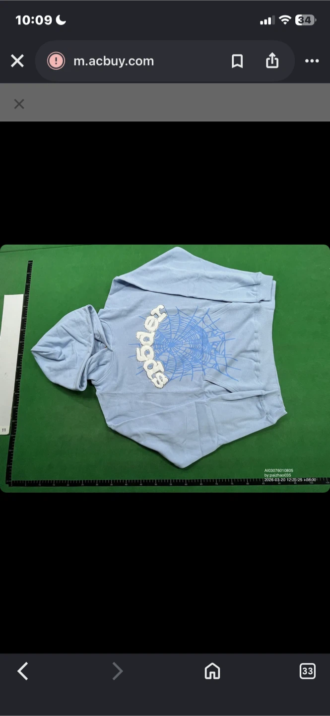 SP5DER Hoodie - Light Blue and Black Rhinestone