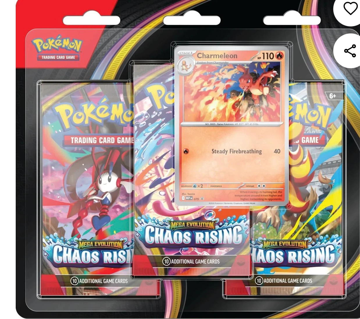 3 Pack Blister: Charmeleon Pokemon Chaos Rising