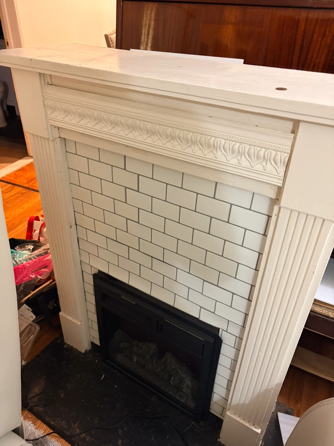 Vintage White Fireplace Mantel + Electric Fireplace Insert