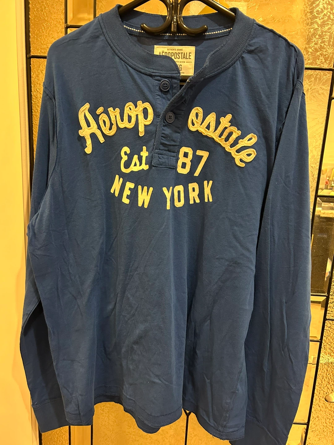 Brand New Aeropostale Long Sleeve Henley Shirt Blue XL