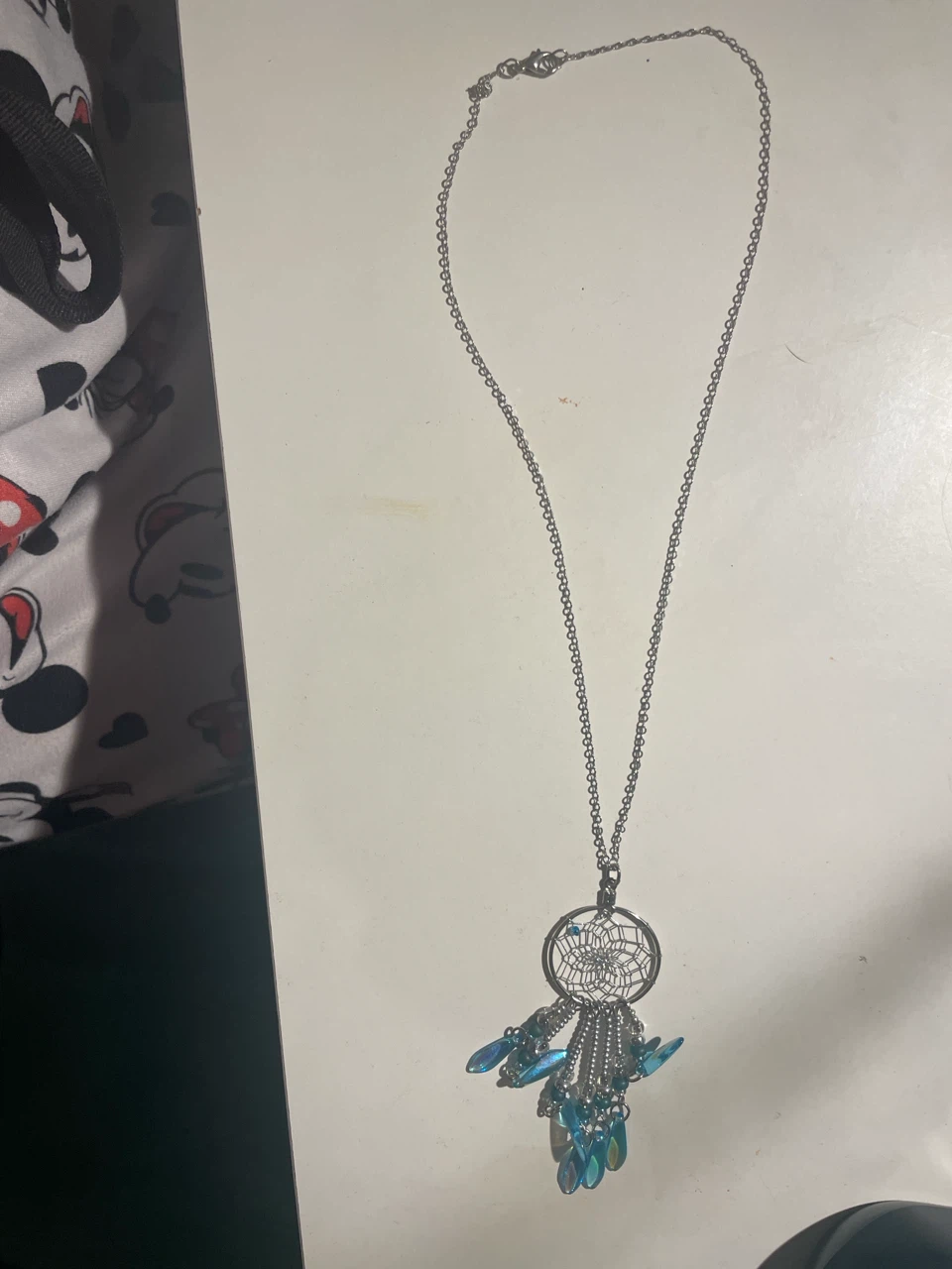 Silver-tone dreamcatcher necklace with blue crystals - photo 2