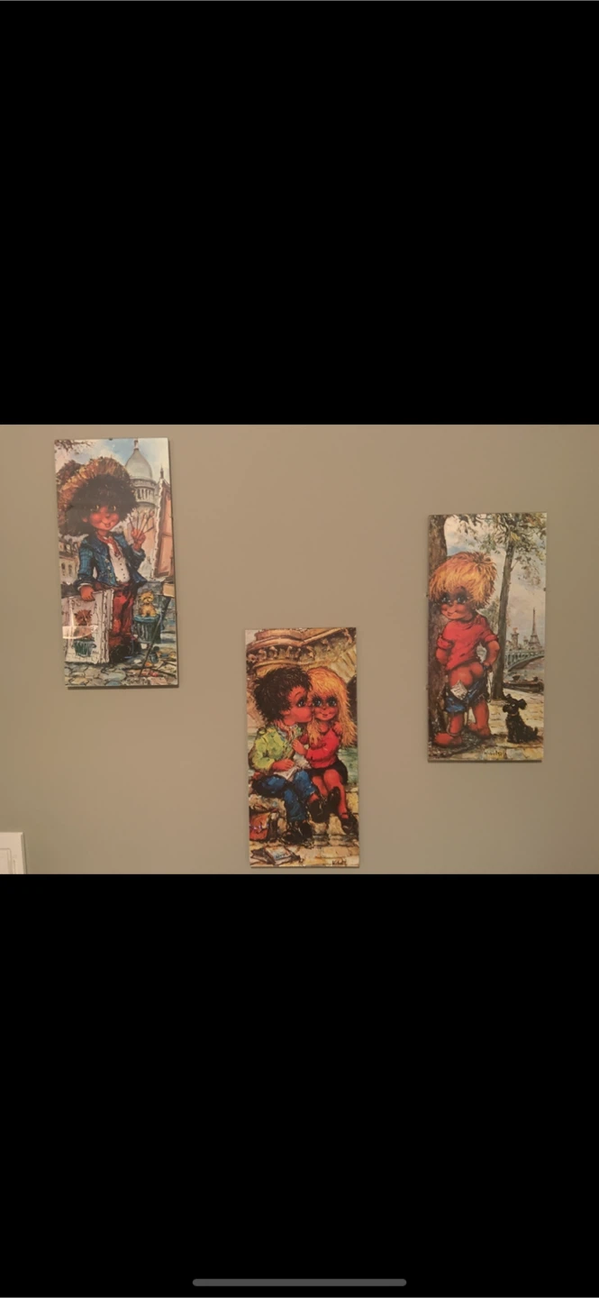 Vintage Big Eyes Kibbitz wall art set of 3